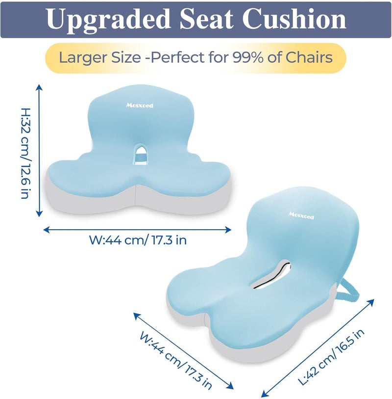 Mosxoed Memory Foam Seat Cushion for Sciatica & Back Pain Relief - Ergonomic Chair Pad with Adjustable Strap & Supportive Comfort Cover, Non-Slip for Car, Truck, Office Chair - Blue - Image 5